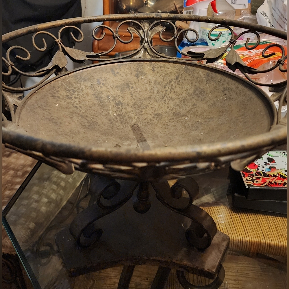 Vintage Wrought Iron Pedestal Bowl